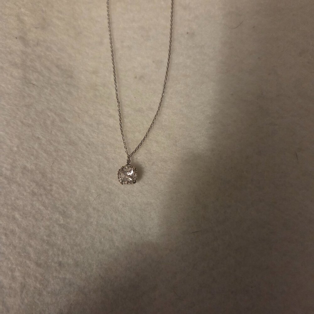 Cubic Zirconia Halo Pendant on Silver Chain VGC